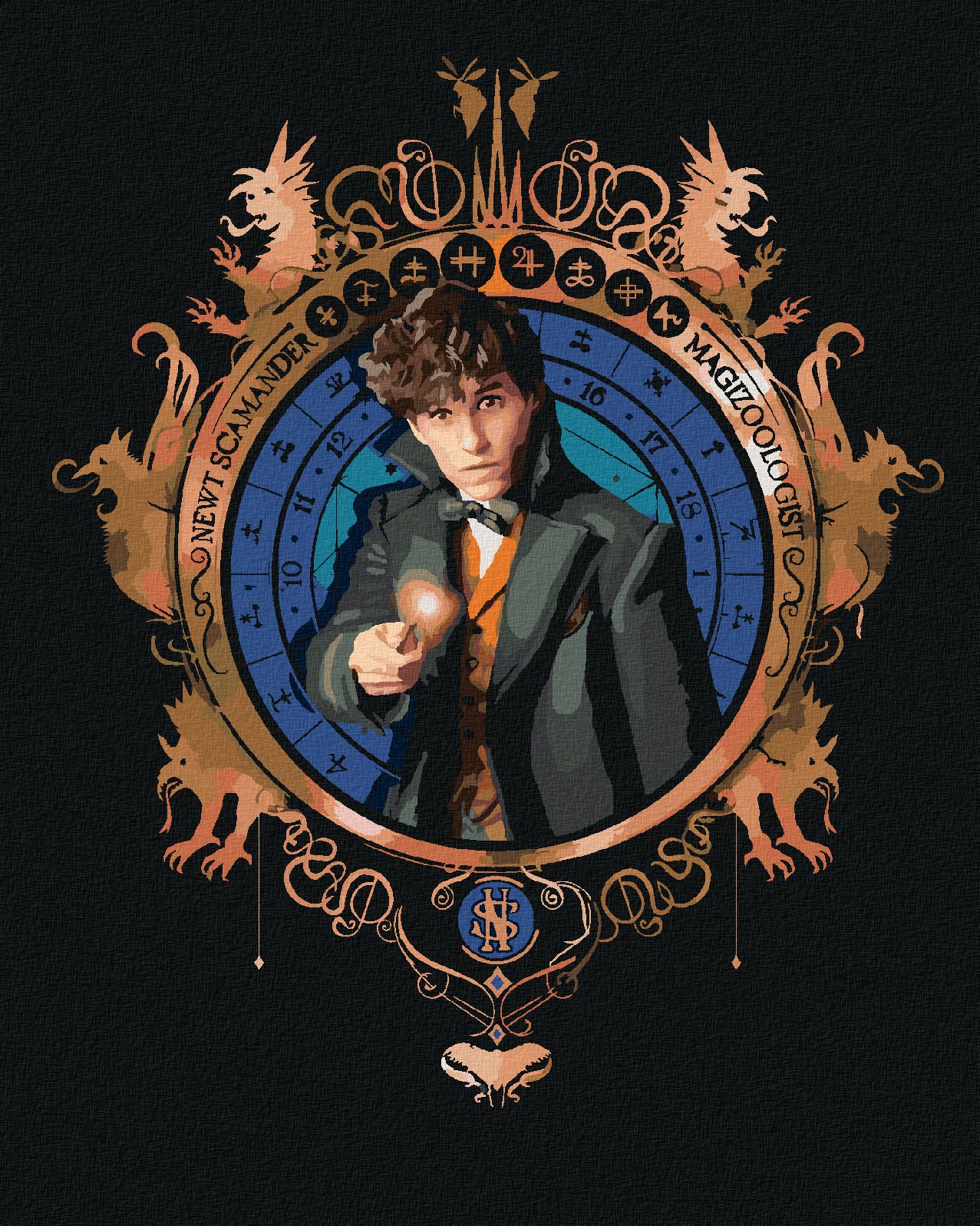 zuty Malování podle čísel - PORTRÉT MLOK SCAMANDER (FANTASTICKÁ ZVÍŘATA) - Rozměr: 40x50 cm, Rámování: Varianta: bez rámu a bez vypnutí plátna - obrázek 1