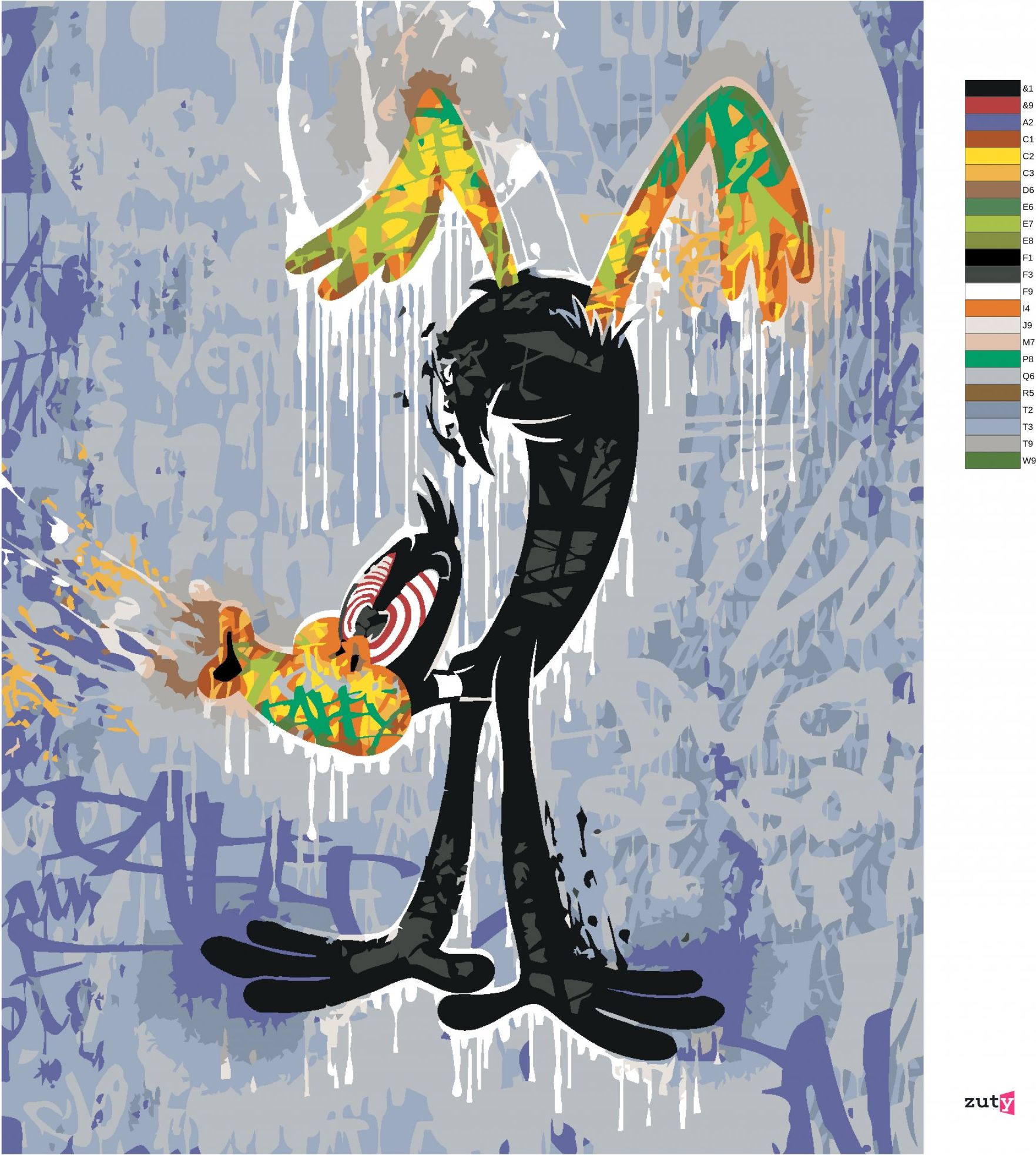 zuty Malování podle čísel - KAČER DAFFY GRAFFITI (LOONEY TUNES) - Rozměr: 40x50 cm, Rámování: Varianta: vypnuté plátno na rám - obrázek 3