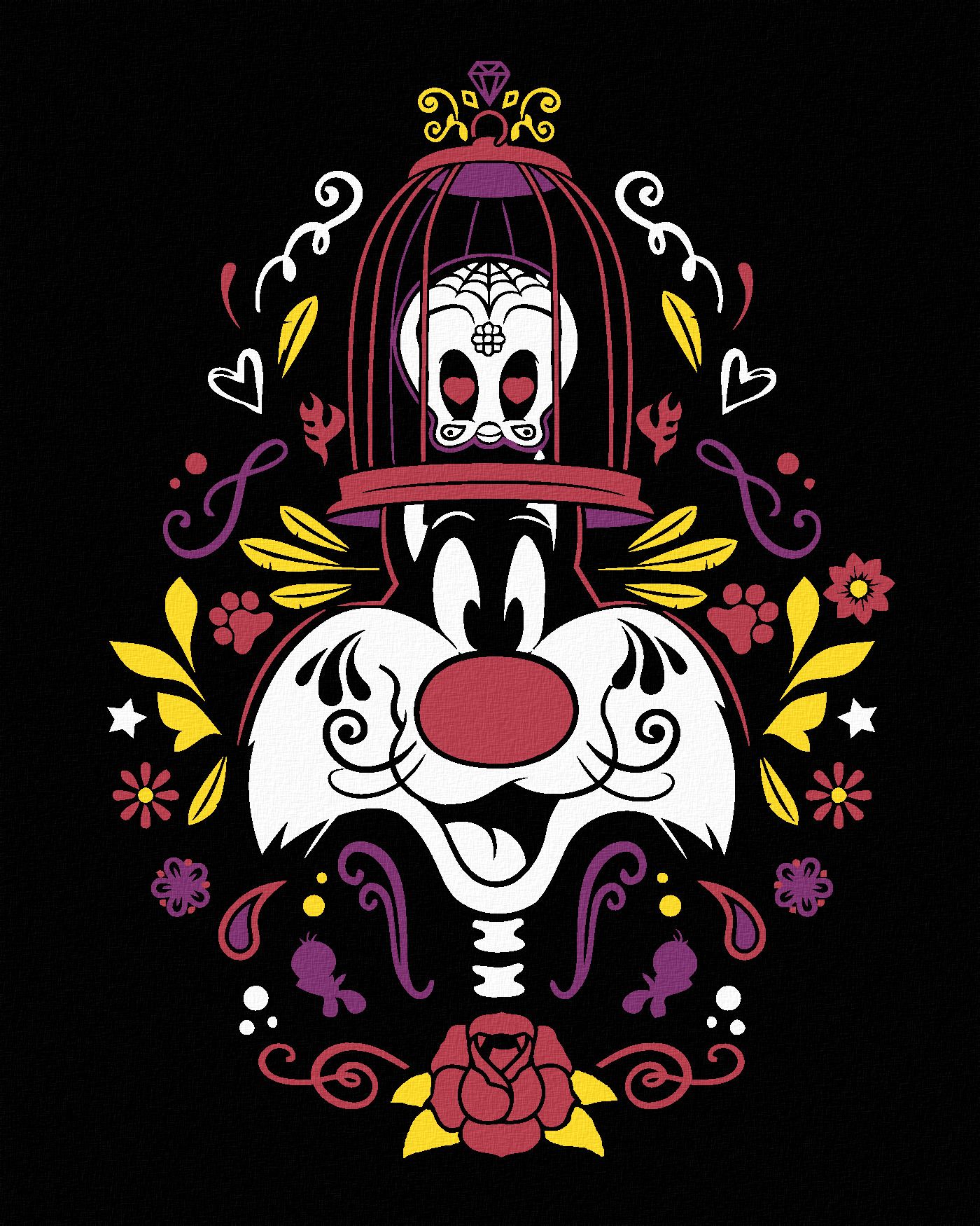 zuty Malování podle čísel - SYLVESTR A TWEETY ORNAMENTY (LOONEY TUNES) - Rozměr: 40x50 cm, Rámování: Varianta: bez rámu a bez vypnutí plátna - obrázek 1