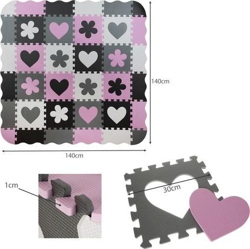 Pěnové puzzle na zem 16ks - růžové srdíčko 30x30cm - obrázek 6