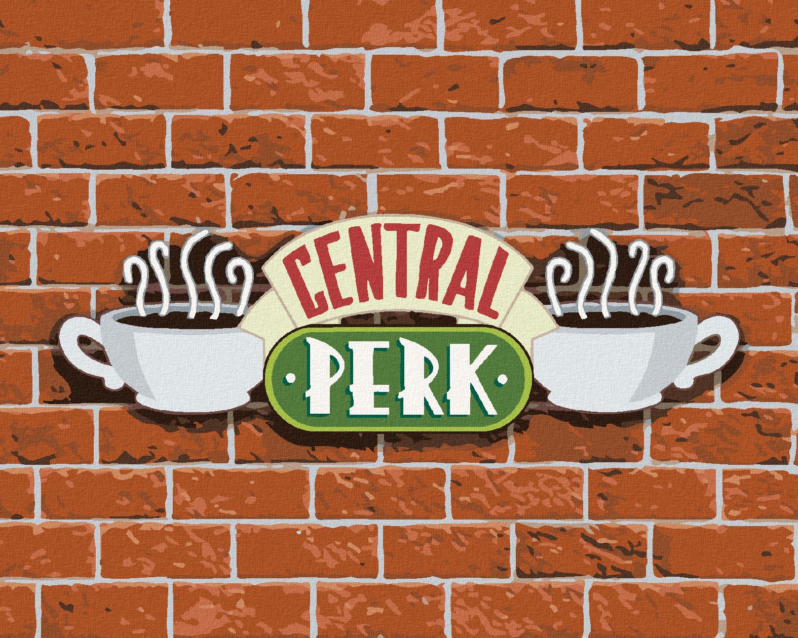 zuty Malování podle čísel - CENTRAL PERK NA CIHLOVÉ ZDI (PŘÁTELÉ) - Rozměr: 40x50 cm, Rámování: Varianta: bez rámu a bez vypnutí plátna - obrázek 1