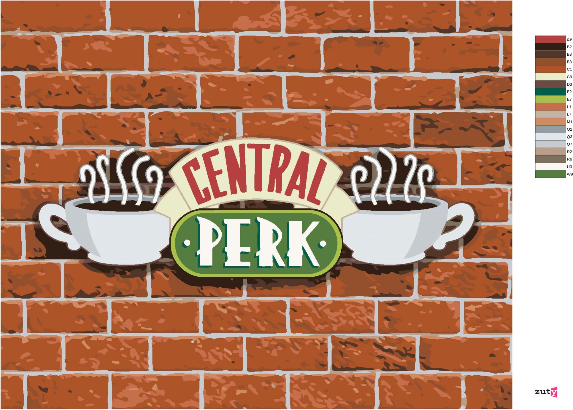 zuty Malování podle čísel - CENTRAL PERK NA CIHLOVÉ ZDI (PŘÁTELÉ) - Rozměr: 40x50 cm, Rámování: Varianta: vypnuté plátno na rám - obrázek 4