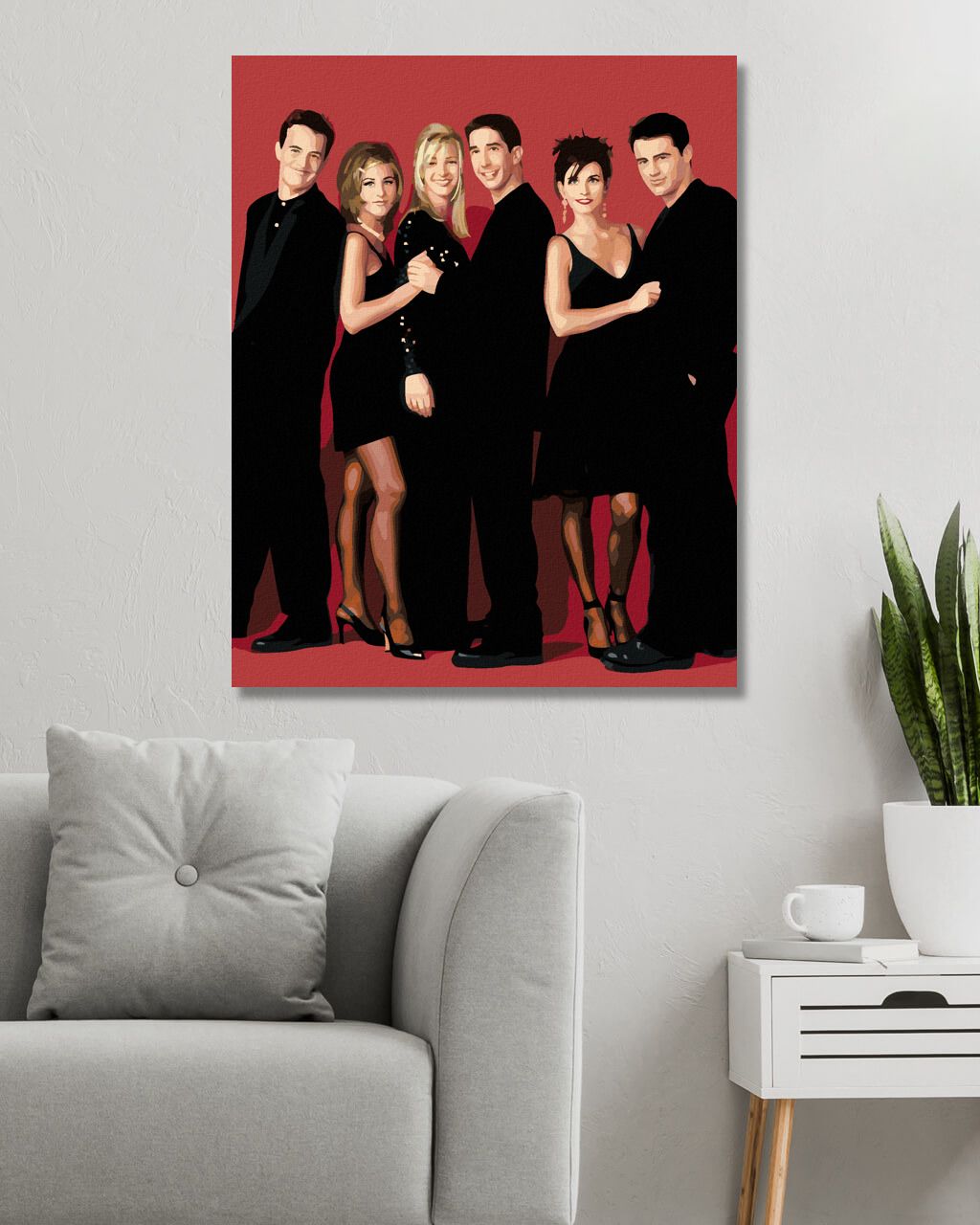 zuty Malování podle čísel - PŘÁTELÉ V ČERNÉM NA ČERVENÉM POZADÍ - Rozměr: 40x50 cm, Rámování: Varianta: bez rámu a bez vypnutí plátna - obrázek 4