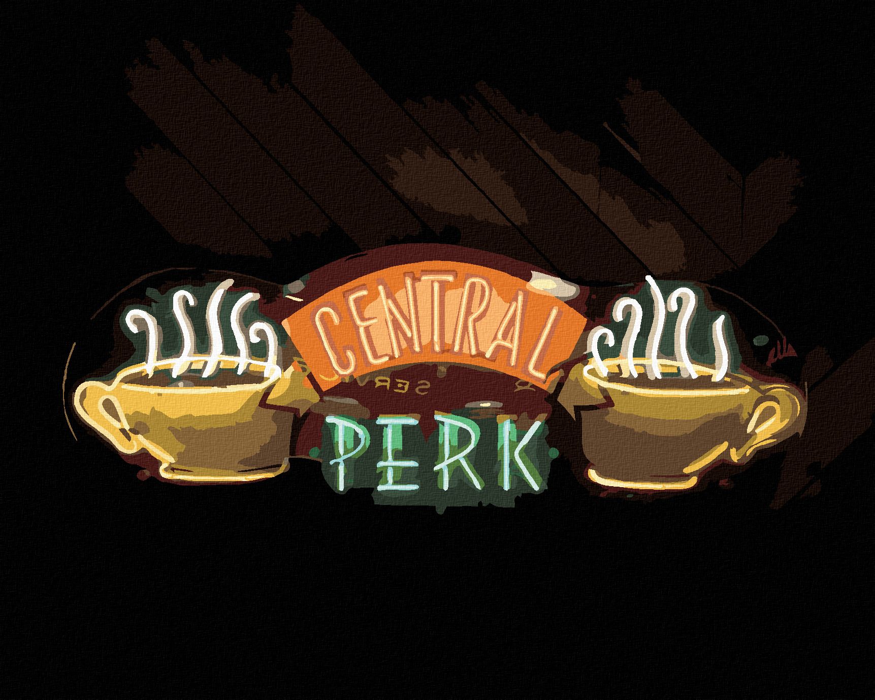 zuty Malování podle čísel - CENTRAL PERK NEON (PŘÁTELÉ) - Rozměr: 40x50 cm, Rámování: Varianta: vypnuté plátno na rám - obrázek 1