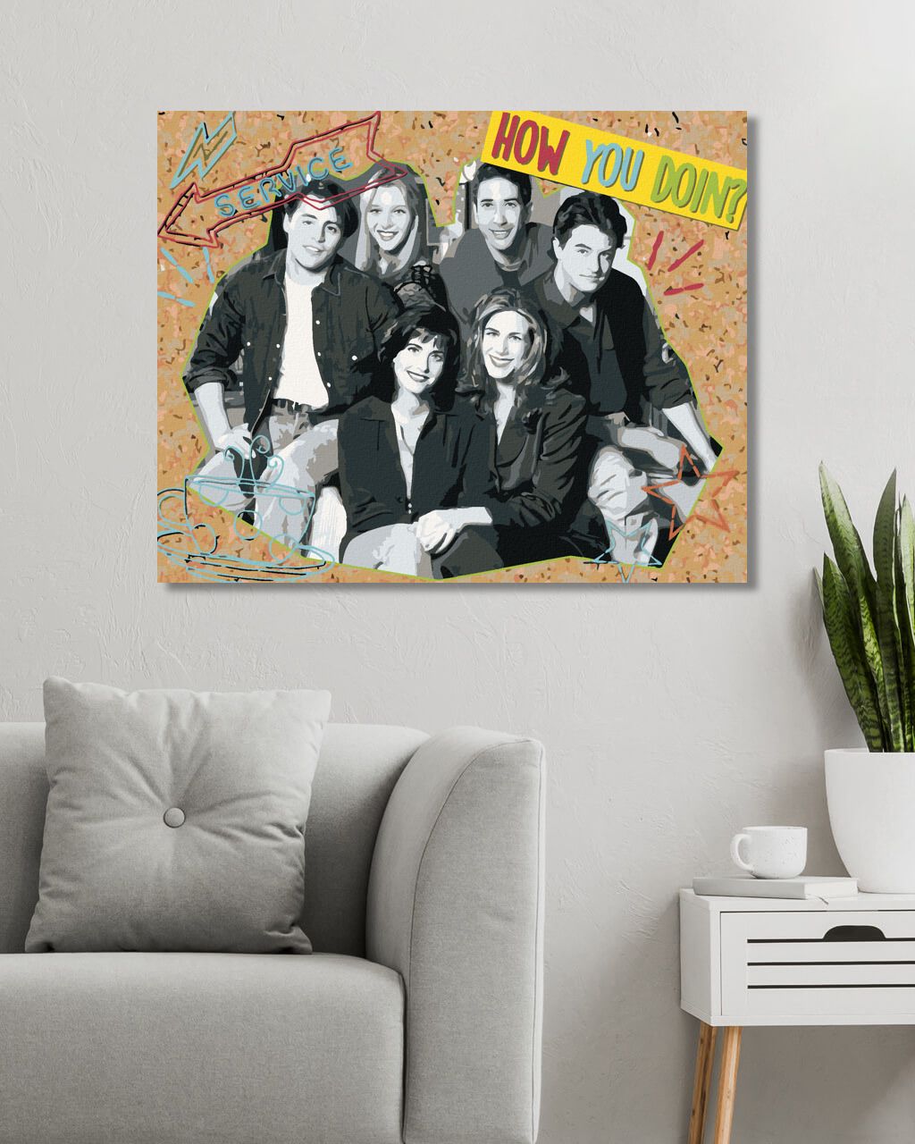 zuty Malování podle čísel - JOEY, PHOEBE, ROSS, CHANDLER, MONICA, RACHEL (PŘÁTELÉ) - Rozměr: 40x50 cm, Rámování: Varianta: vypnuté plátno na rám - obrázek 3