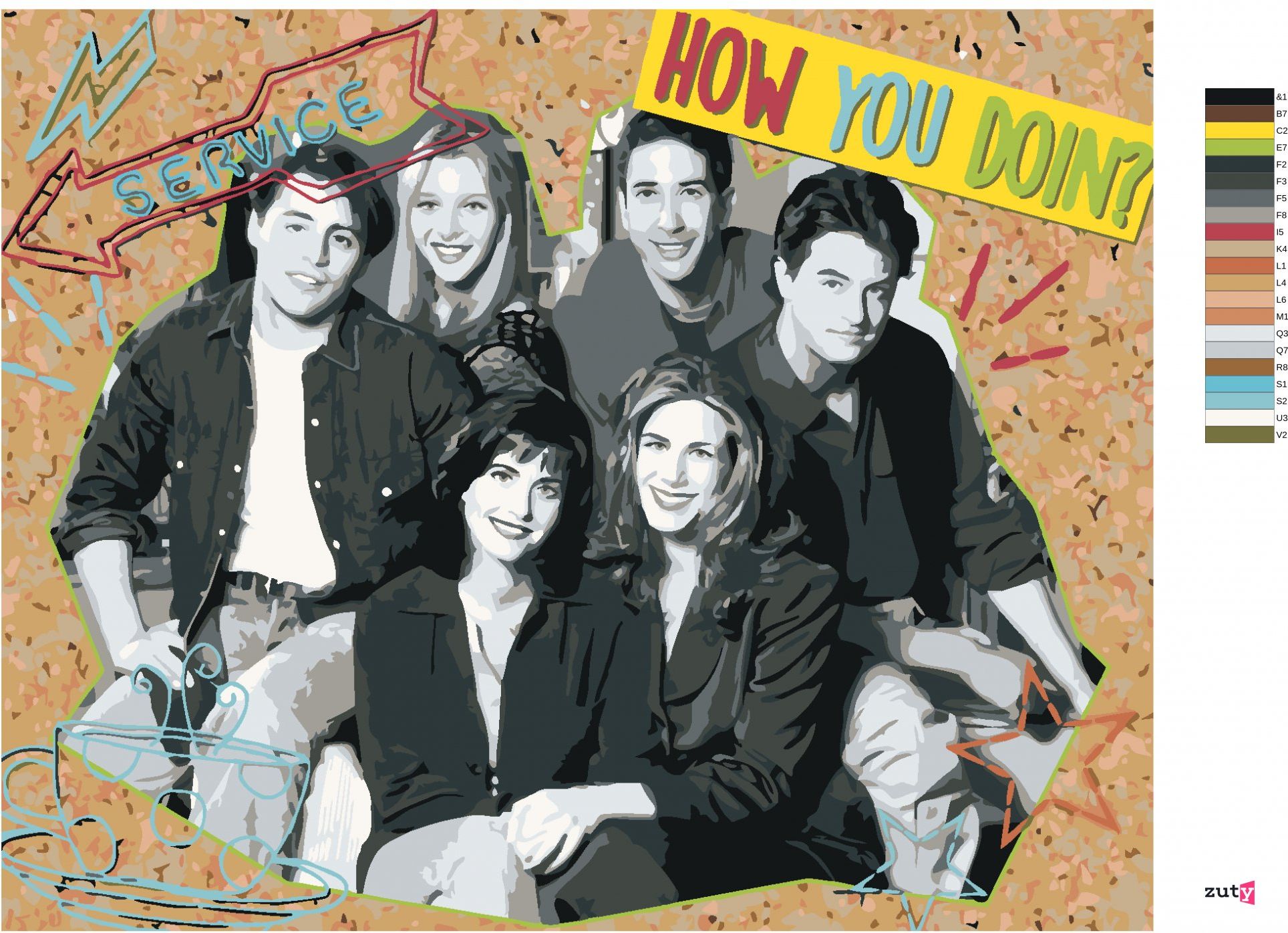 zuty Malování podle čísel - JOEY, PHOEBE, ROSS, CHANDLER, MONICA, RACHEL (PŘÁTELÉ) - Rozměr: 40x50 cm, Rámování: Varianta: vypnuté plátno na rám - obrázek 10