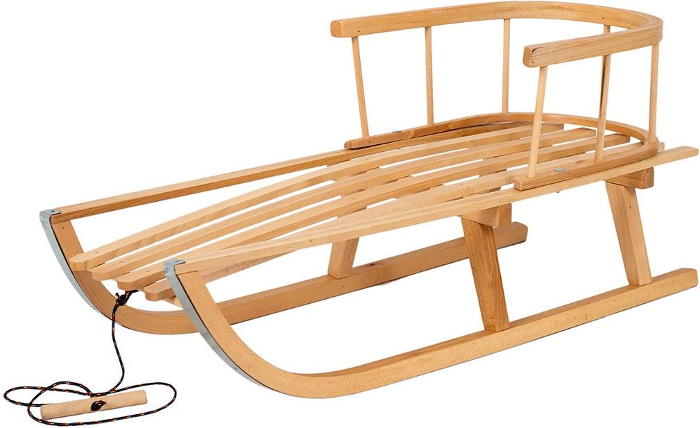 Dětské celodřevěné sáňky s opěradlem a provázkem BAYO 90 cm - přírodní - obrázek 1