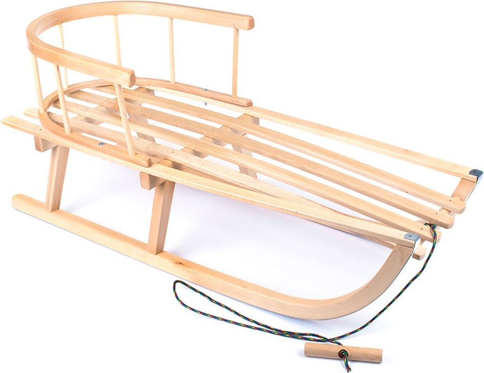 Dětské celodřevěné sáňky s opěradlem a provázkem BAYO 90 cm - přírodní - obrázek 3