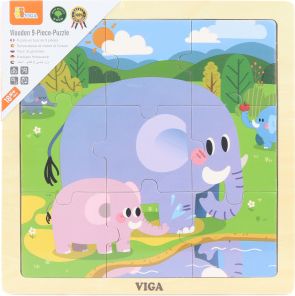 Dřevěné puzzle 9 dílků - sloni - obrázek 1