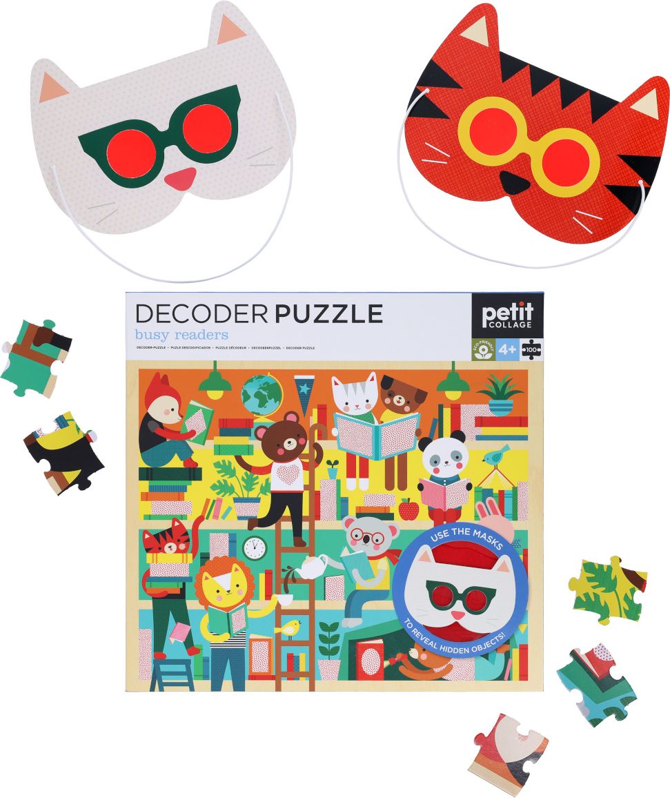 Petit Collage Puzzle knihovna 100 ks s 3D brýlemi - obrázek 1