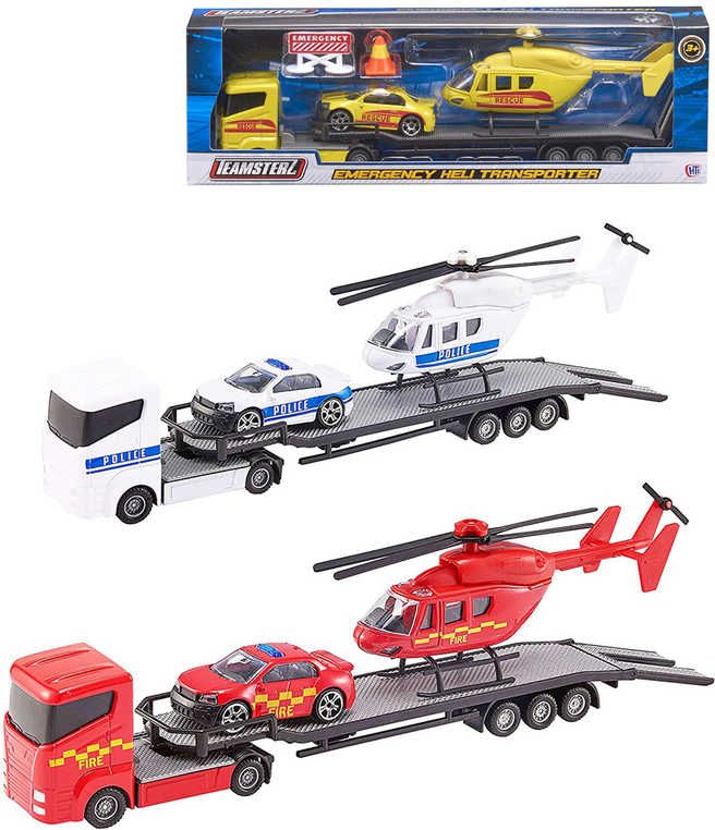 Teamsterz tahač kovový set s helikoptérou a osobním vozem 3 druhy v krabici - obrázek 1