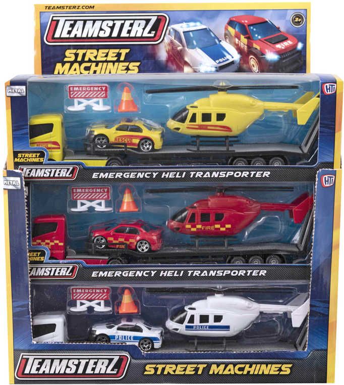 Teamsterz tahač kovový set s helikoptérou a osobním vozem 3 druhy v krabici - obrázek 2