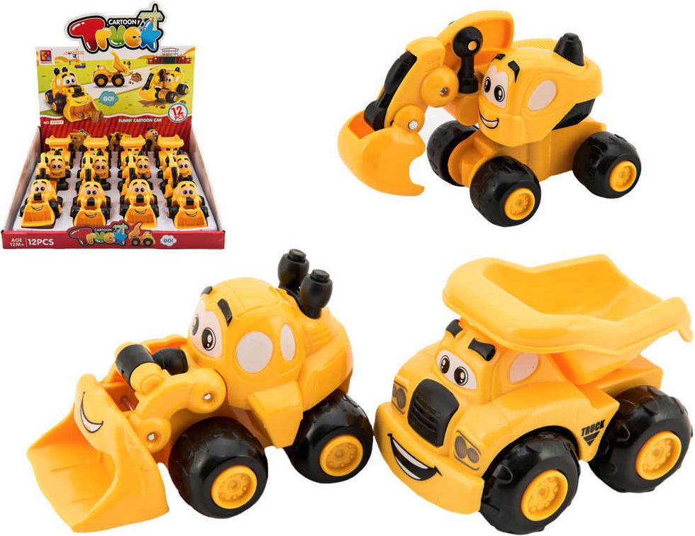 Auto baby veselé stavební 9cm s očima žluté volný chod 3 druhy plast - obrázek 1