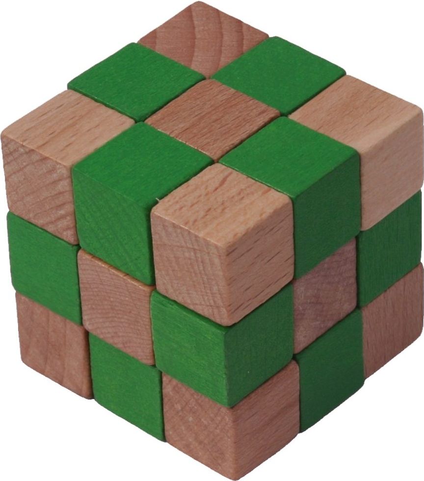 Česká dřevěná hračka Dřevěný hlavolam kostka zelená velké - obrázek 1