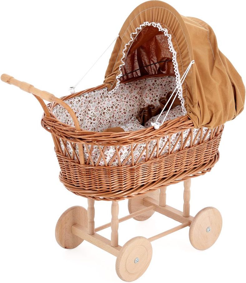 Petitcollin Kočárek proutěný kávově-karamelový (pro panenku do 50 cm) - obrázek 1