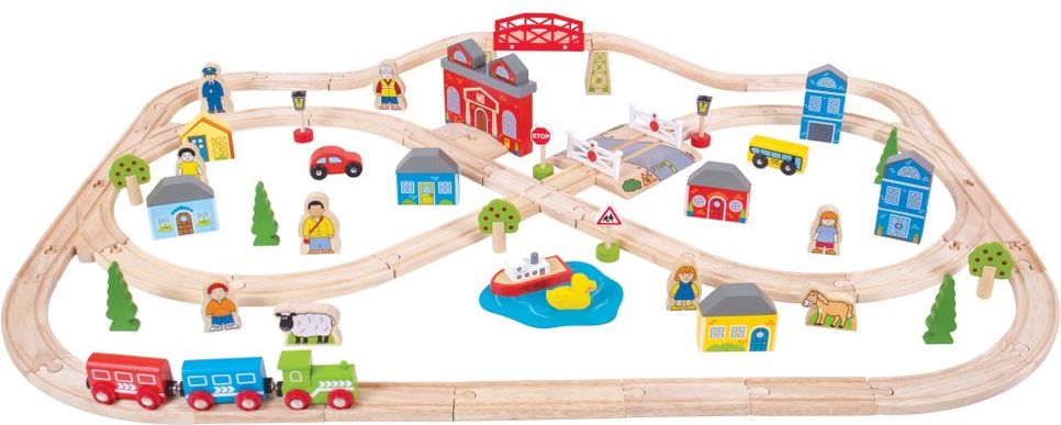 Bigjigs Rail Dřevěná vláčkodráha město a vesnice 101 dílů - obrázek 1