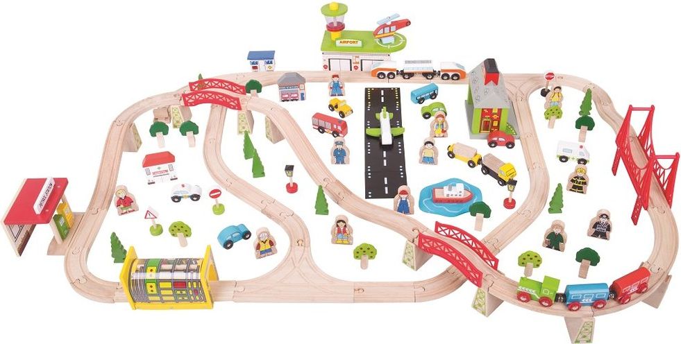 Bigjigs Rail Dřevěná vláčkodráha doprava 122 dílů - obrázek 1