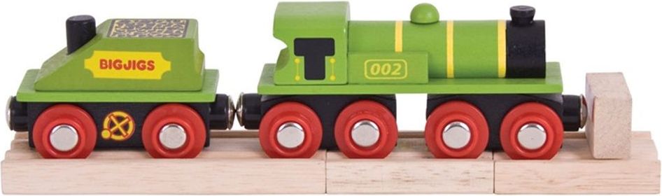 Bigjigs Rail Zelená lokomotiva s tendrem + 3 koleje - obrázek 1