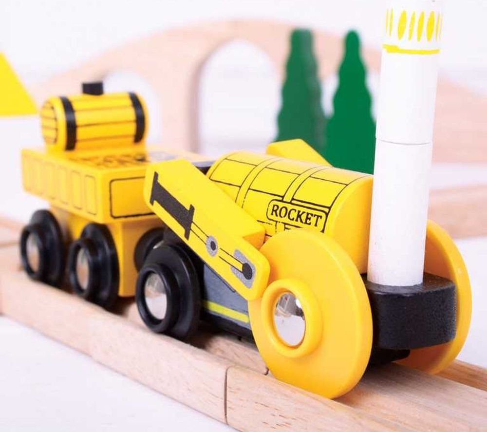 Bigjigs Rail Replika historické lokomotivy Rocket + 2 koleje - obrázek 2