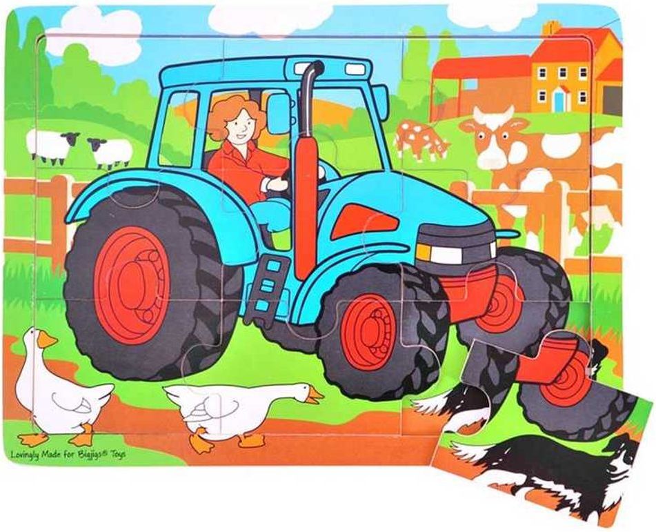 Bigjigs Toys Dřevěné puzzle traktor 9 dílků - obrázek 1