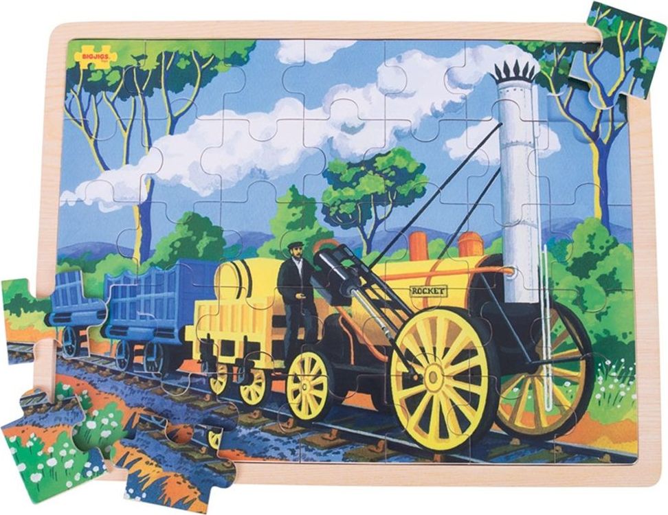 Bigjigs Toys Dřevěné puzzle historický vlak Rocket 35 dílků - obrázek 2