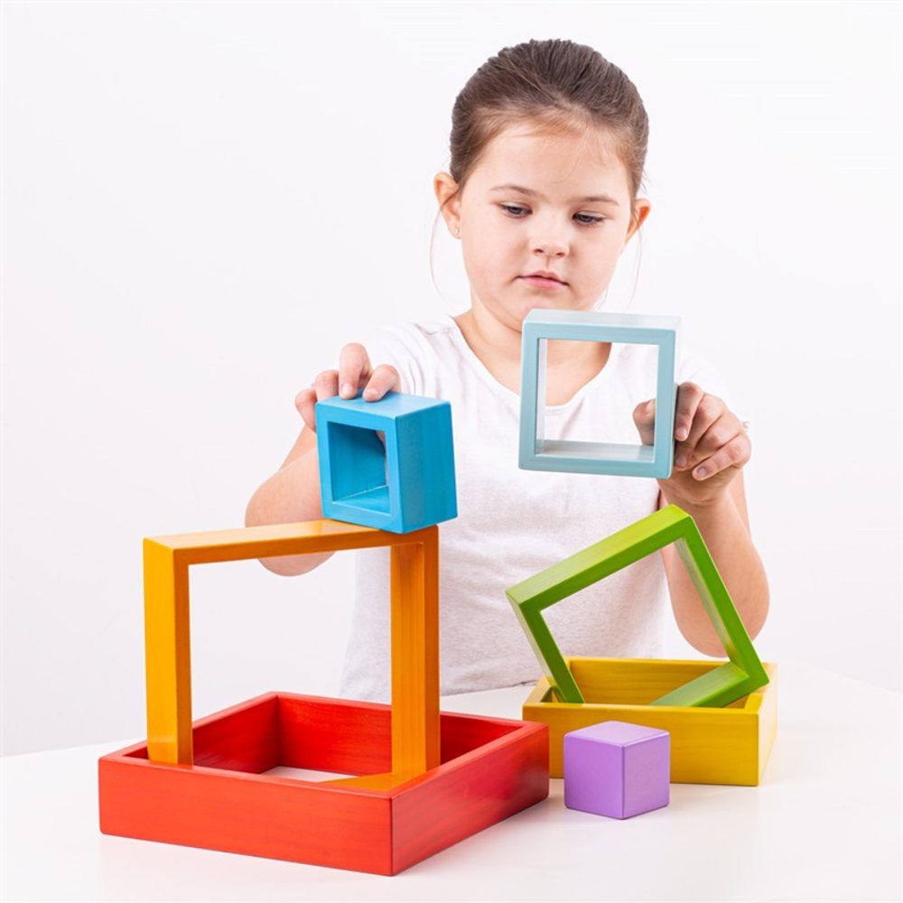 Bigjigs Toys Bigjigs Baby Dřevěné skládací čtverce - obrázek 3