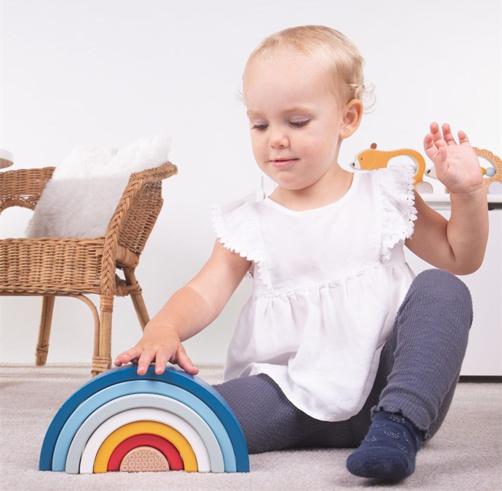 Bigjigs Toys Bigjigs Baby Dřevěná skládací duha modrá - obrázek 4