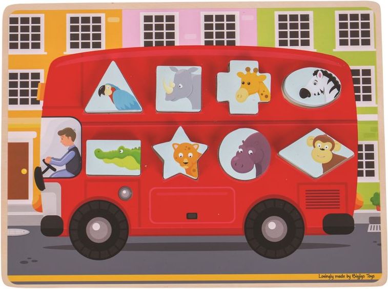 Bigjigs Toys Vkládací puzzle autobus se zvířátky - obrázek 1