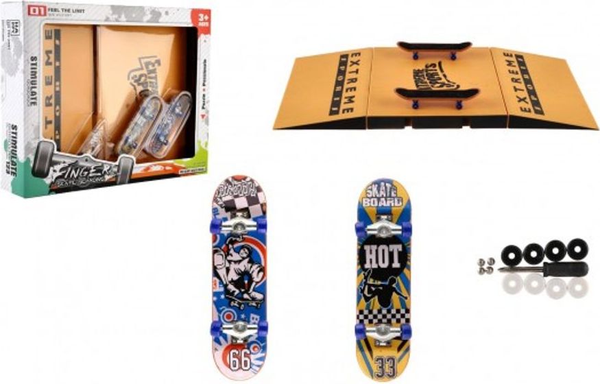 Teddies Skateboard prstový šroubovací 2ks plast 10cm s rampou s doplňky v krabičce 30x24x6cm - obrázek 1