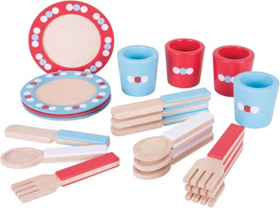 Bigjigs Toys Dřevěný jídelní servis s puntíky - obrázek 1