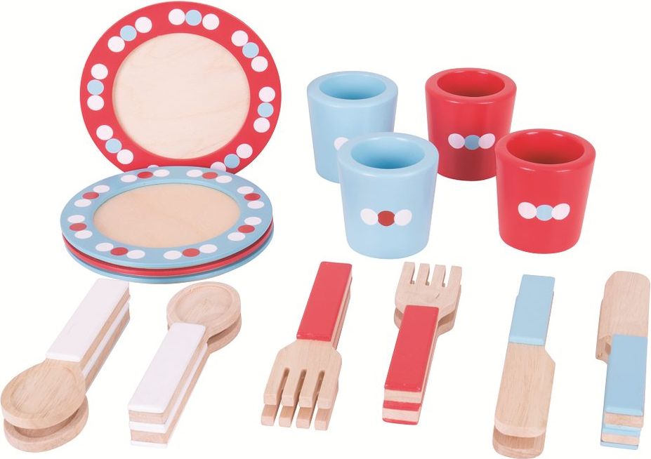 Bigjigs Toys Dřevěný jídelní servis s puntíky - obrázek 2