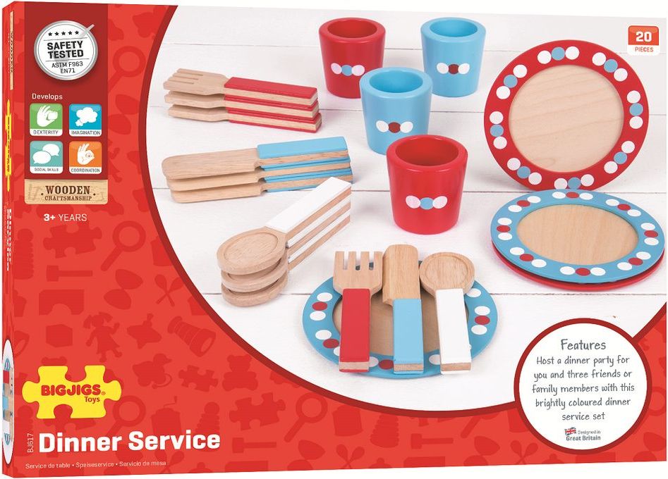 Bigjigs Toys Dřevěný jídelní servis s puntíky - obrázek 3