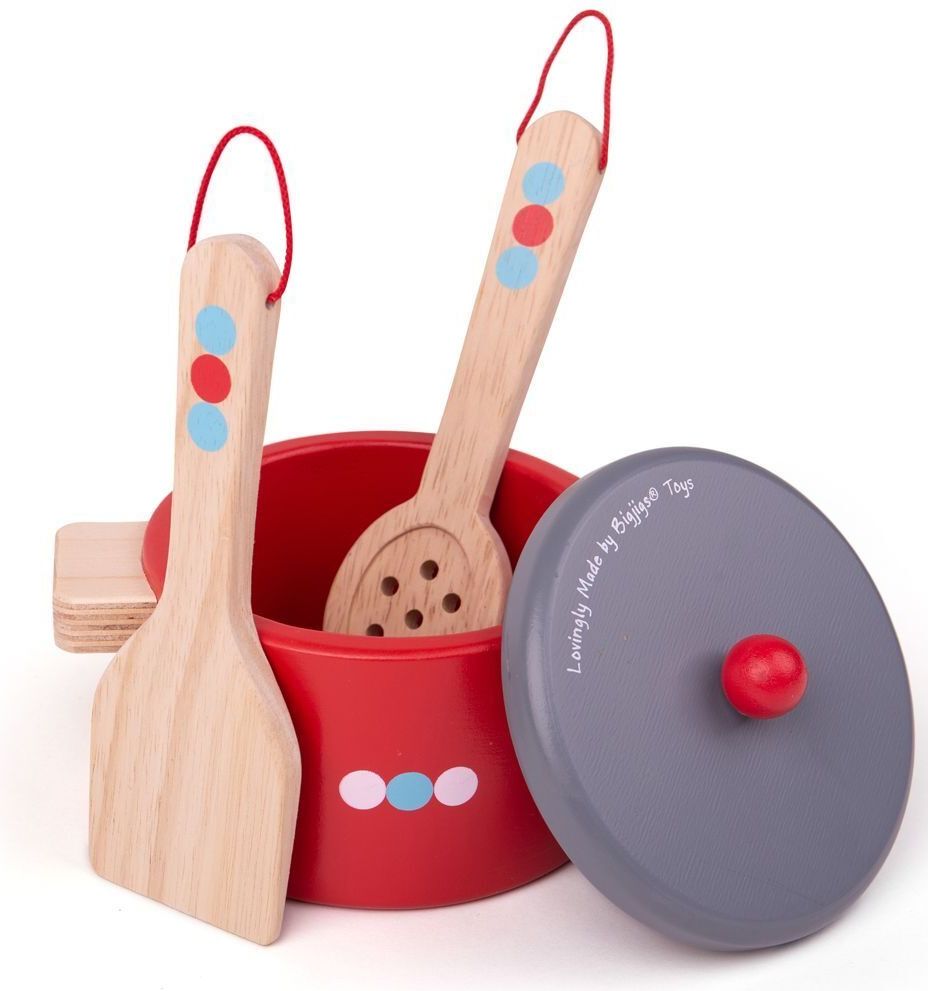 Bigjigs Toys Dřevěný set nádobí s puntíky poškozený obal - obrázek 2