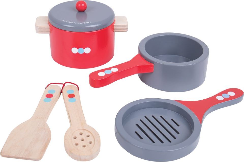 Bigjigs Toys Dřevěný set nádobí s puntíky poškozený obal - obrázek 4