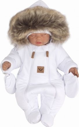 Z&Z Zimní kombinéza s dvojitým zipem, kapucí a kožešinou + rukavičky, Angel - bílá - obrázek 1