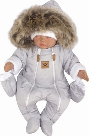 Z&Z Zimní kombinéza s dvojitým zipem, kapucí a kožešinou + rukavičky, Angel - šedý - obrázek 1
