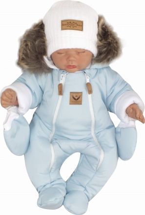 Z&Z Zimní kombinéza s dvojitým zipem, kapucí a kožešinou + rukavičky, Angel - modrý - obrázek 1