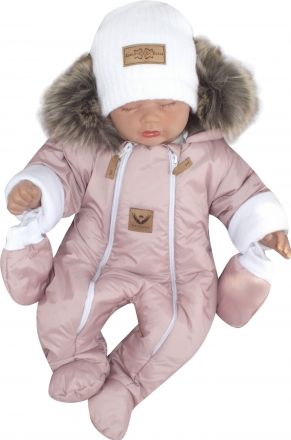 Z&Z Zimní kombinéza s dvojitým zipem, kapucí a kožešinou + rukavičky, Angel - pudrový - obrázek 1