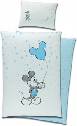 Luxusní bavlněné dětské povlečení Mickey Mouse a balónek, 120x90 cm, modré - obrázek 1