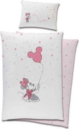 Luxusní bavlněné dětské povlečení Minnie Mouse a balónek, 120x90 cm, růžové - obrázek 1