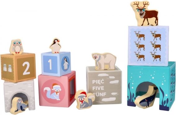 Adam Toys Skládací pyramida s dřevěnými zvířatky, Antarktida