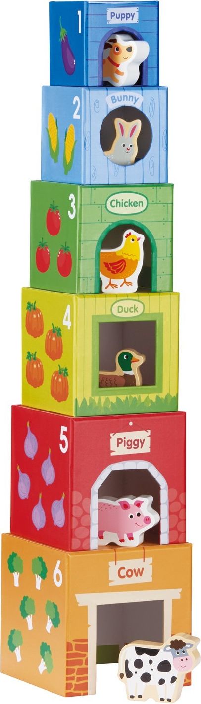 Lelin Toys Stohovací kostky s dřevěnými zvířátky na farmě - obrázek 1
