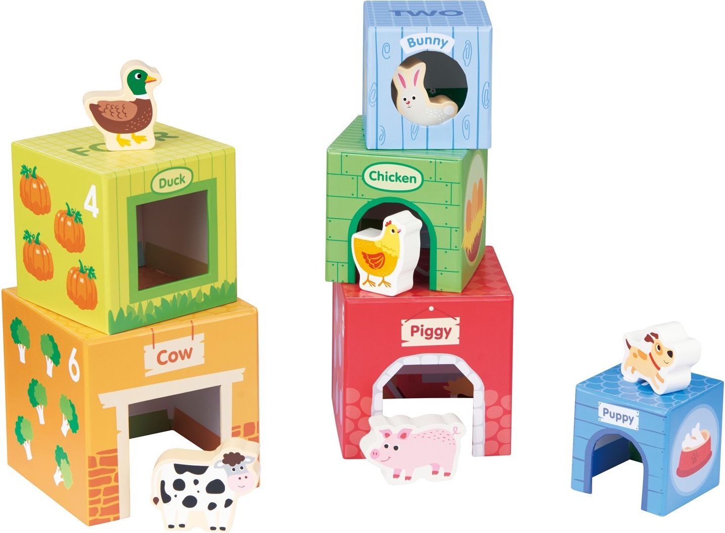 Lelin Toys Stohovací kostky s dřevěnými zvířátky na farmě - obrázek 2