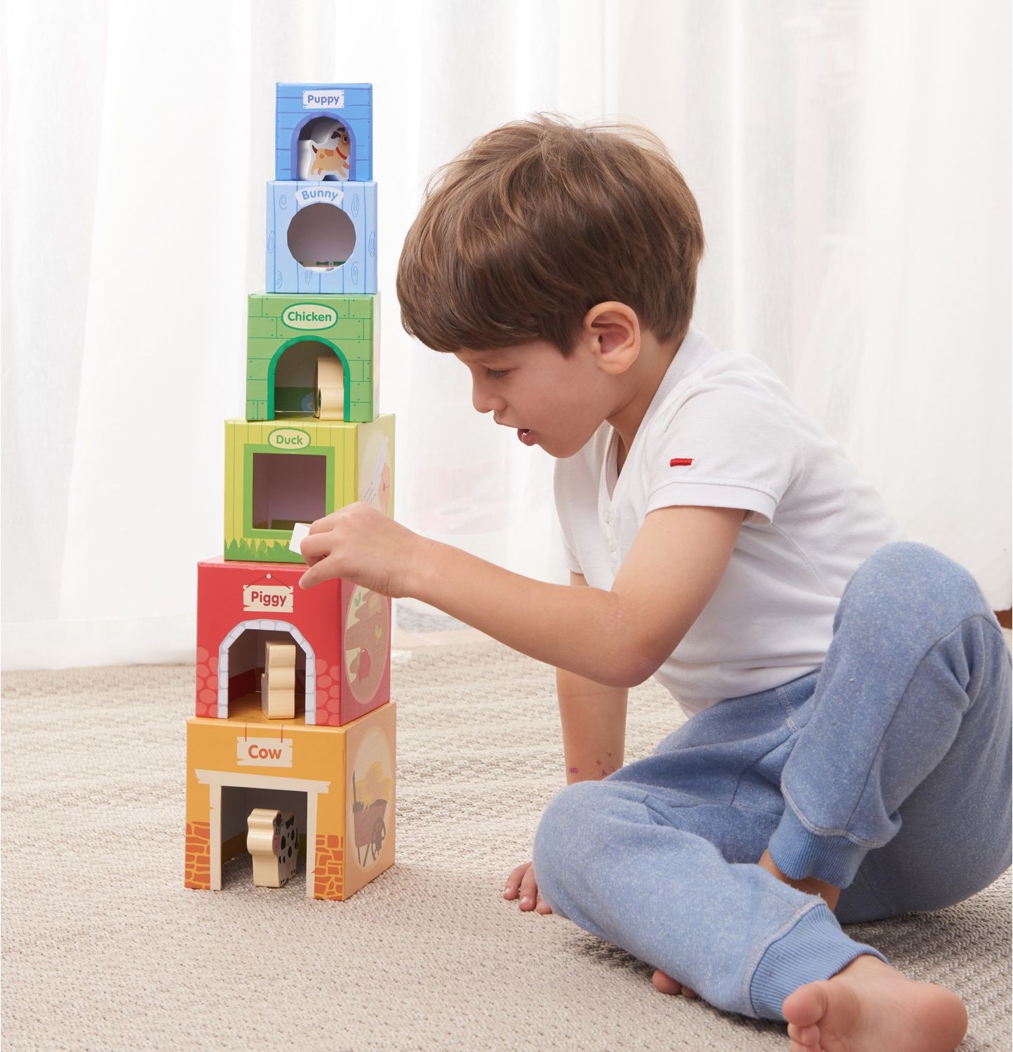 Lelin Toys Stohovací kostky s dřevěnými zvířátky na farmě - obrázek 5