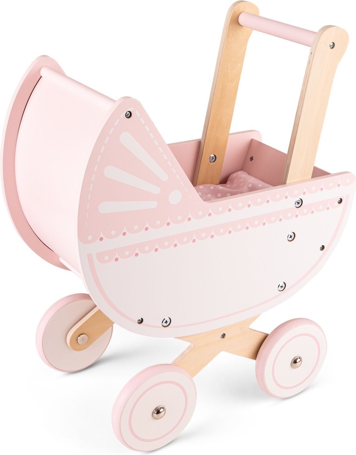 New Classic Toys Růžový dřevěný kočárek pro panenky - obrázek 2