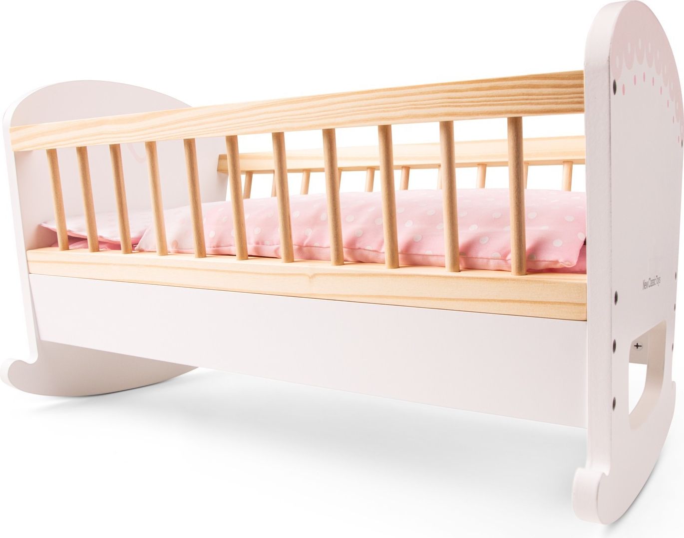 New Classic Toys Růžová dřevěná kolébka pro panenky - obrázek 2