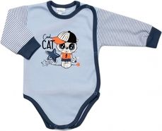 Kojenecká souprava body a polodupačky - COOL CAT modrá s proužky - vel.56 - obrázek 2