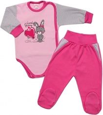 Kojenecká souprava body a polodupačky - LOVELY BUNNY růžová s proužky - vel.56 - obrázek 1