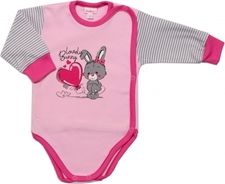 Kojenecká souprava body a polodupačky - LOVELY BUNNY růžová s proužky - vel.56 - obrázek 2