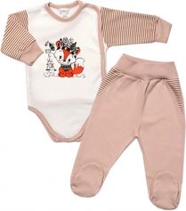 Kojenecká souprava body a polodupačky - LITTLE FOX béžová s proužky - vel.68 - obrázek 1